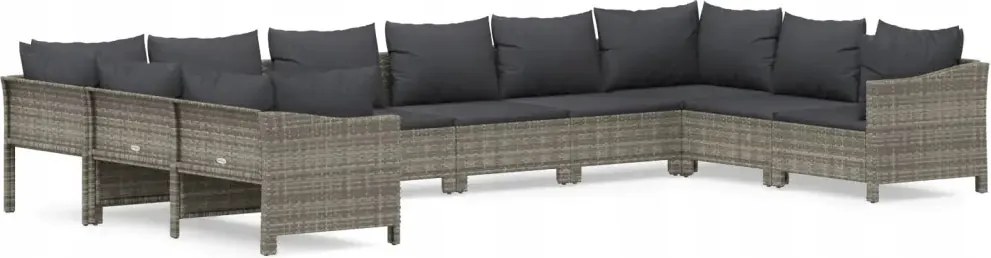 vidaXL 10-dielna sedacia súprava do záhrady, vankúše, sivý Pe ratan