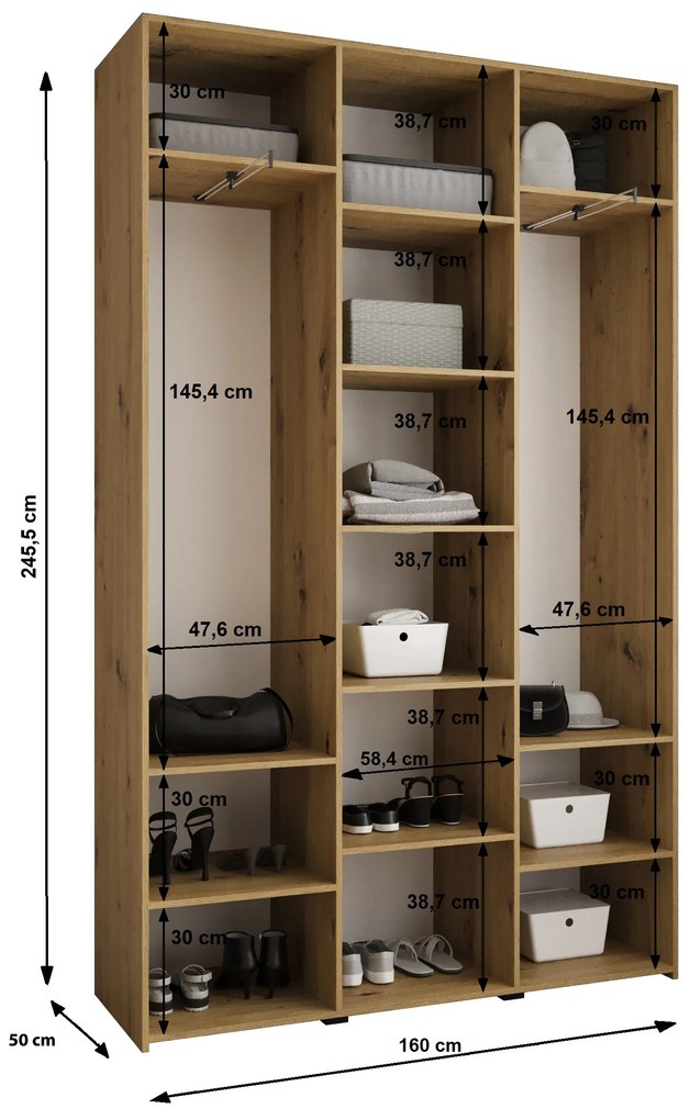 Šatníková skriňa 160 cm Carmela 50-3 (kašmír + zlatá). Akcia -21%. Vlastná spoľahlivá doprava až k Vám domov. 1126792