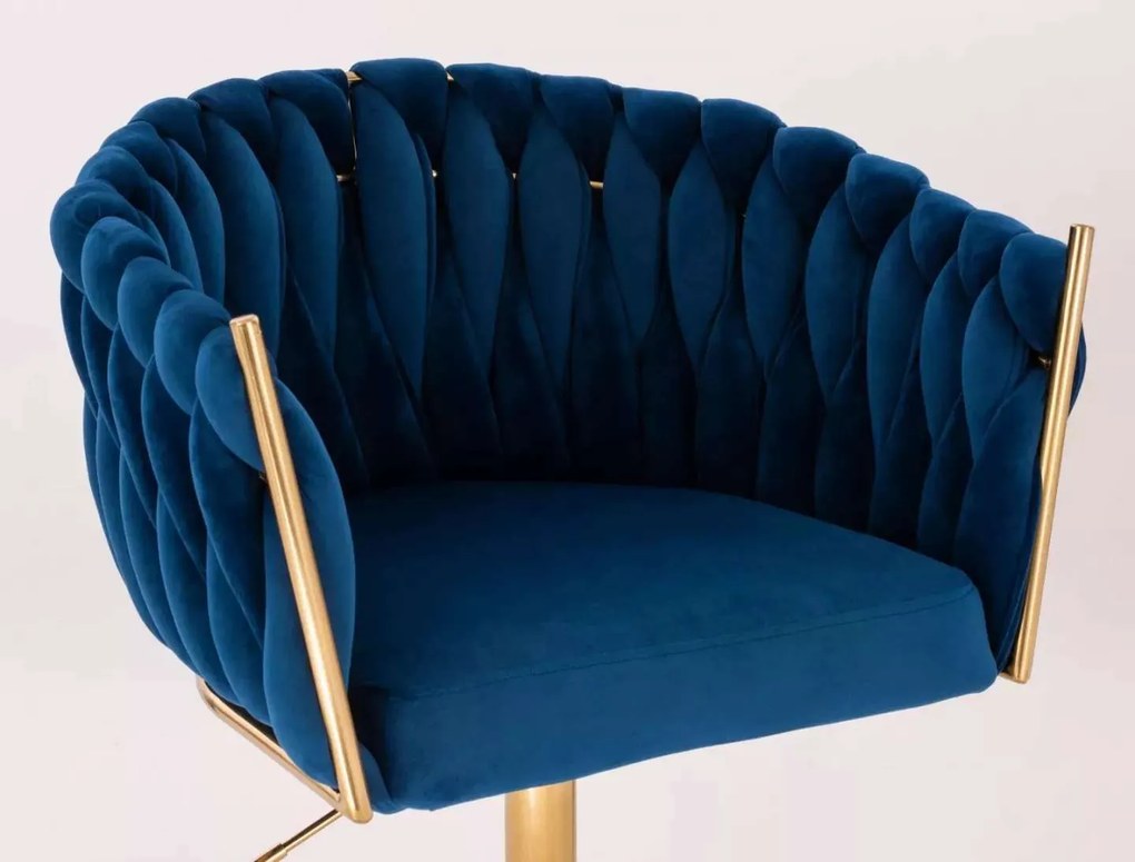 LuxuryForm DESIGN Stolička NORDEN VELUR na zlatej podstave s kolieskami - modrá