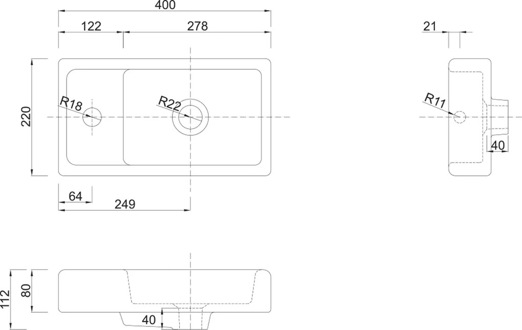 Aqualine Aqualine, ZOJA skrinka s keramickým umývadlom 40x22 cm, biela, 51049A-02