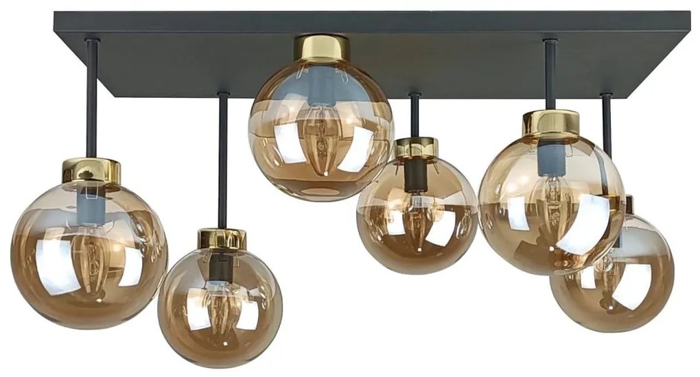 Prisadený luster DEA 6xE14/60W/230V čierna/zlatá/dymová béžová