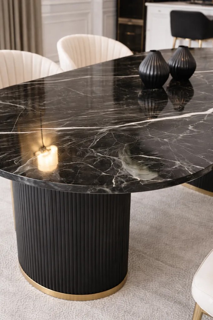 OVÁLNY JEDÁLENSKÝ STÔL LEANDRO ČIERNY MRAMOR 180 x 90 cm