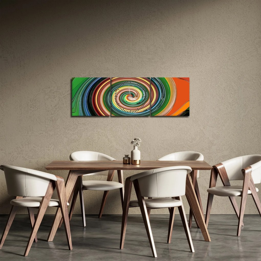 Abstraktný obraz - farebná špirála (s hodinami) (90x30 cm)