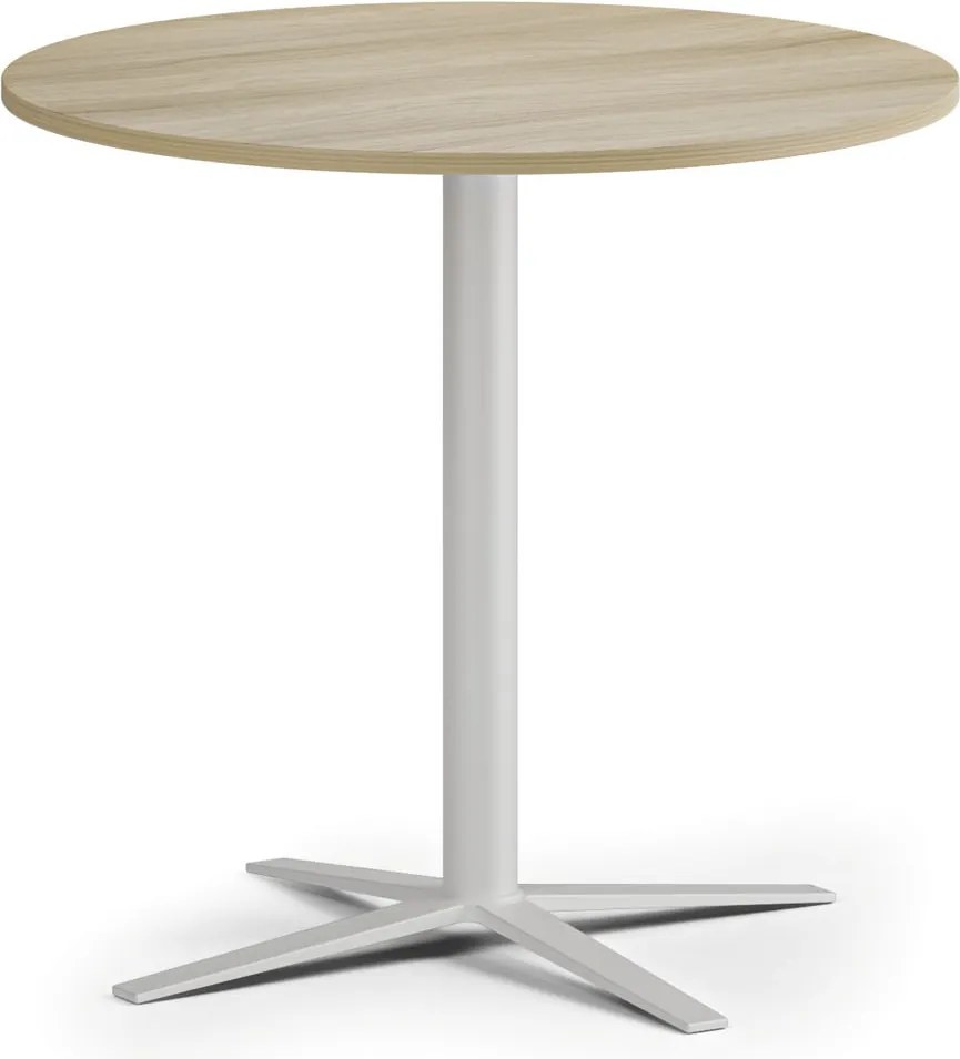 Konferenčný stolík AURA, priemer 60 cm, biela podnož, dub prírodný