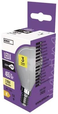 EMOS LED žiarovka mliečna, E14, Mini, 4,2W, 465lm, 2700K, teplá biela