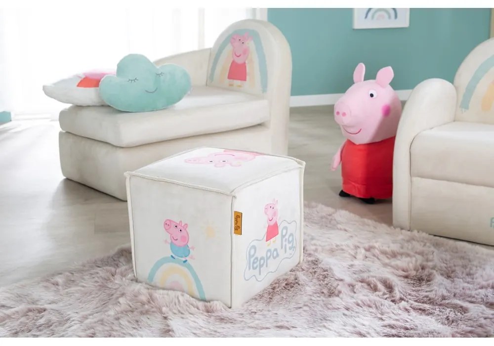 Biely zamatový detský puf Peppa Pig – Roba