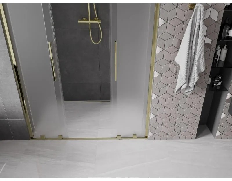 Mexen Velar Duo, posuvné sprchové dvere do otvoru 160 cm, 8mm sklo námraza, zlatá lesklá, 871-160-000-32-50