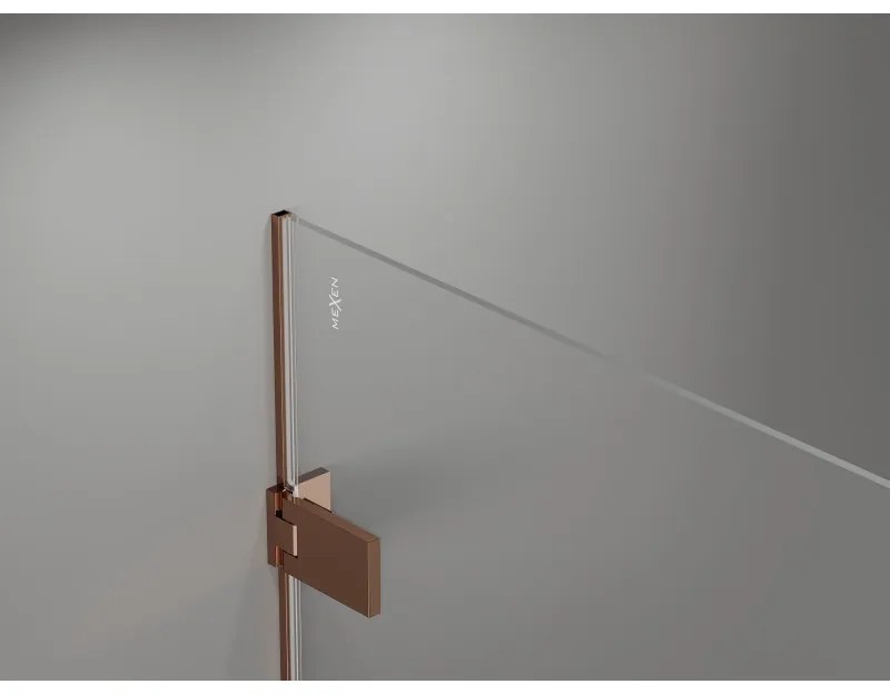 Mexen Lunar-F L, skladací sprchový kút ľavý 95 x 90 cm, 8mm číre sklo, profil ružové zlato, 836L-095-090-60-00-L