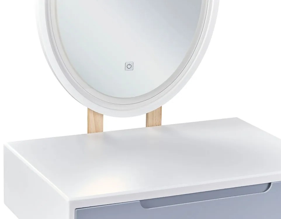 Toaletný stolík so zásuvkou a LED zrkadlom biela/sivá VESOUL Beliani