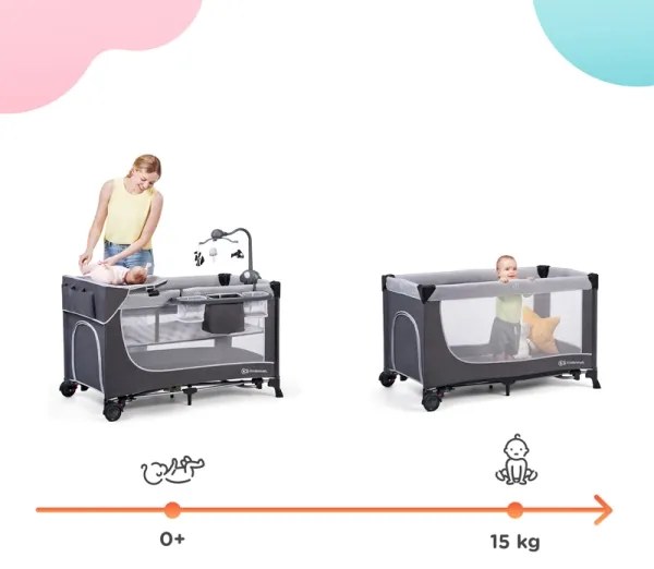 KINDERKRAFT - Cestovná postieľka LEODY šedá