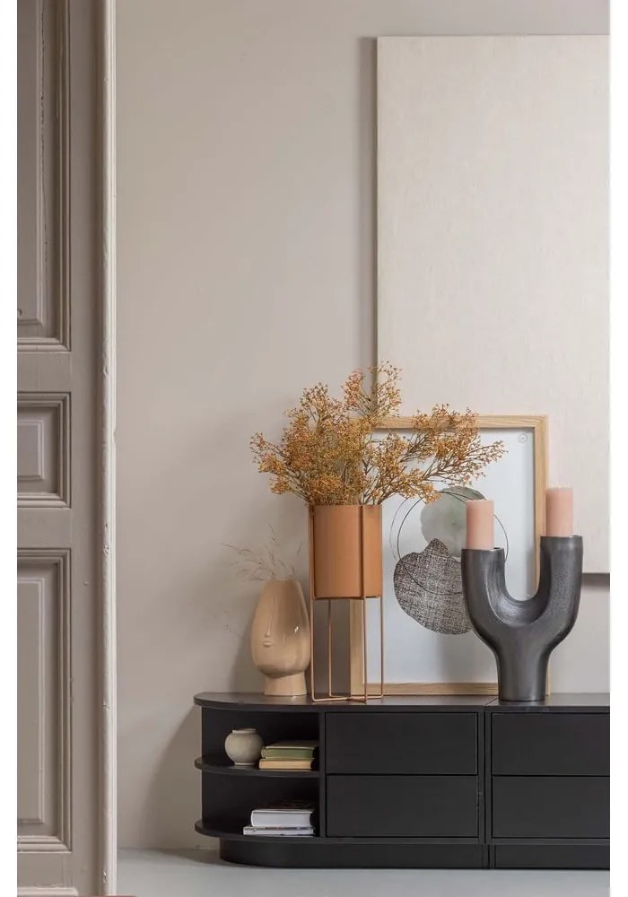 Čierny modulárny TV stolík z borovicového dreva 156x40 cm Finca – WOOOD