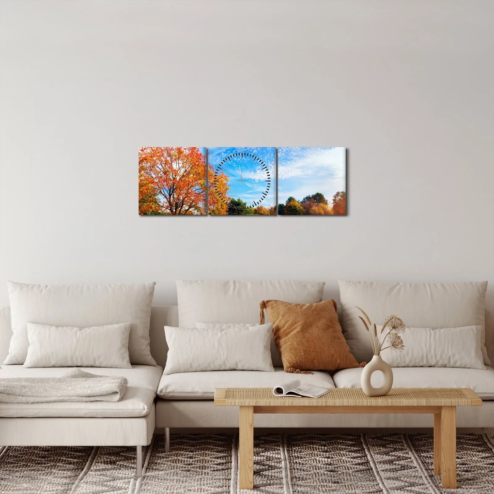 Obraz - Jesenná krajina (s hodinami) (90x30 cm)