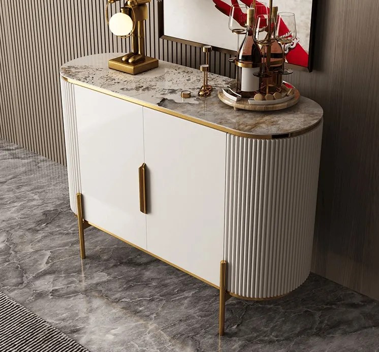 EXKLUZÍVNA KOMODA LORAN BIELA + ZLATÉ DOPLNKY 150 cm