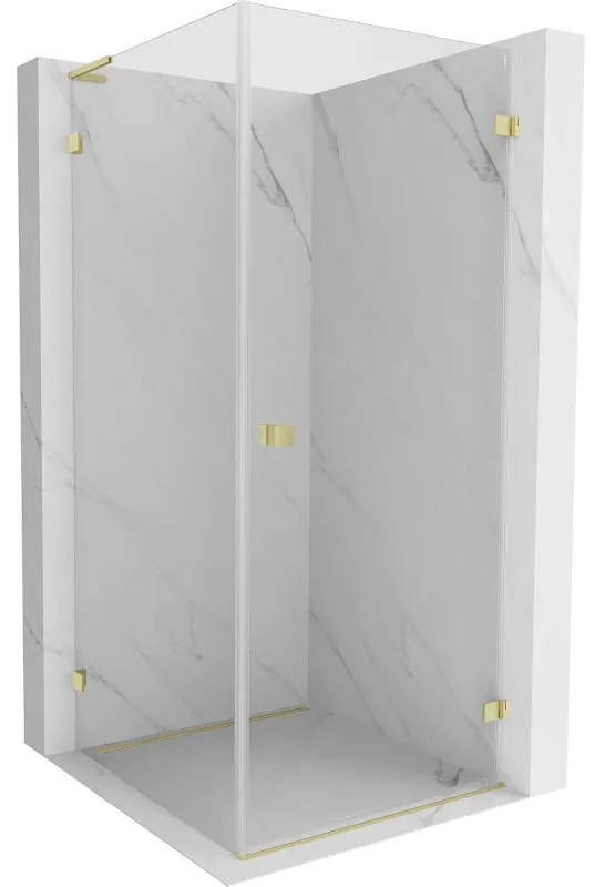 Mexen Lunar-B L výklopný sprchový kút pravý 80 x 80 cm, číre sklo, zlatá matná, 832L-080-080-55-00-P