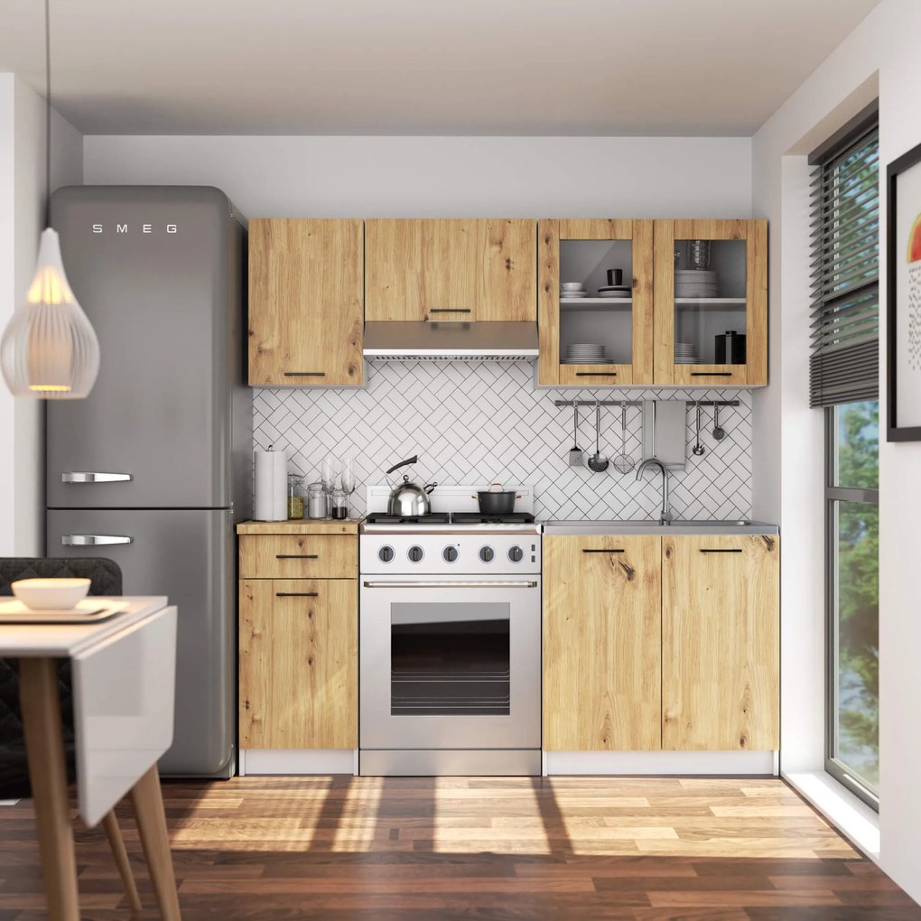 Horná kuchynská vitrína Organo 580 (biela + dub artisan). Akcia -17%. Vlastná spoľahlivá doprava až k Vám domov. 1117517