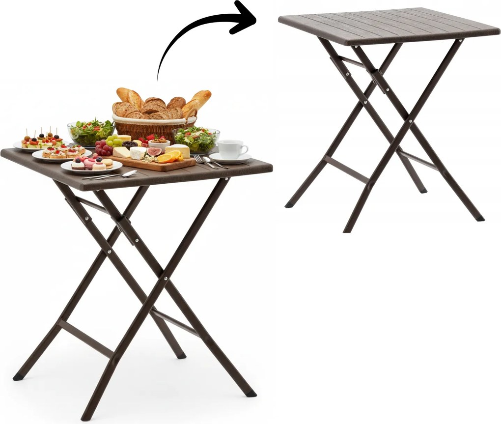 Garden Line SKLADACÍ TURISTICKÝ STÔL 61,5 x 61,5 x 73 CM HNEDÝ