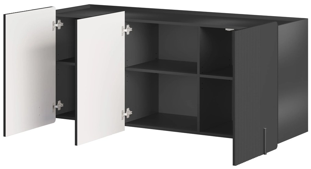 Závesná komoda Malmi 150 cm trojdverová - čierny mat / čierna