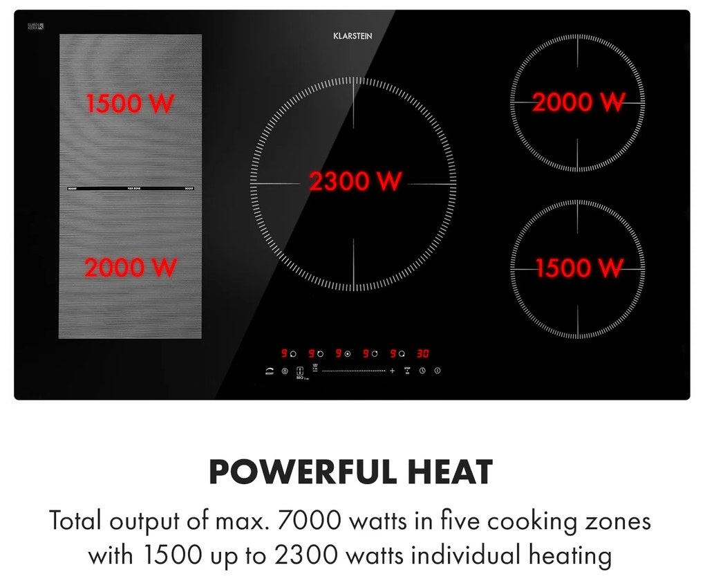 Klarstein Delicatessa 90 Hybrid, vstavaná indukčná varná doska, 7400 W, 5 zón, čierna