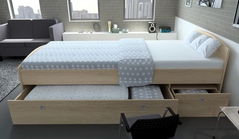 Posteľ s úložným priestorom Patrik 90x200 cm, dub sonoma