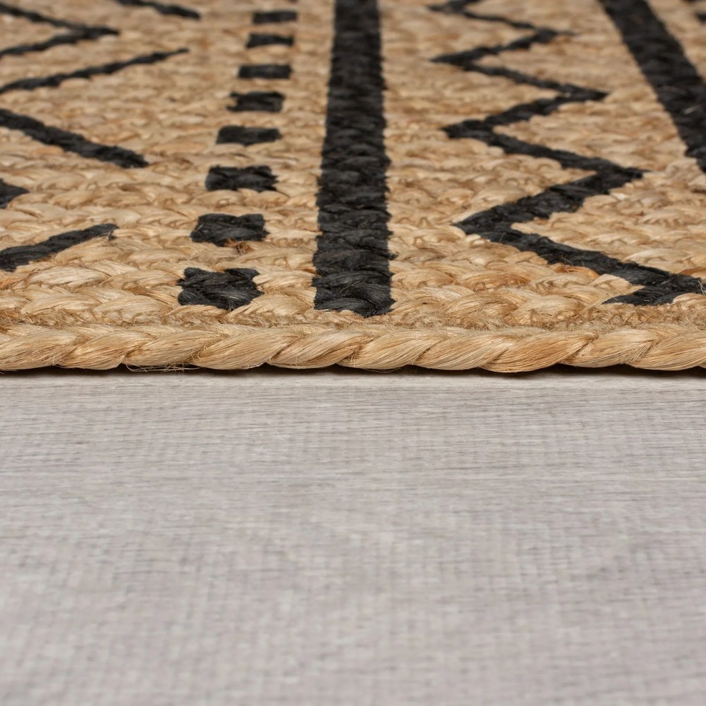 Flair Rugs koberce Behúň Printed Jute Luis Natural/Black - 60x230 cm