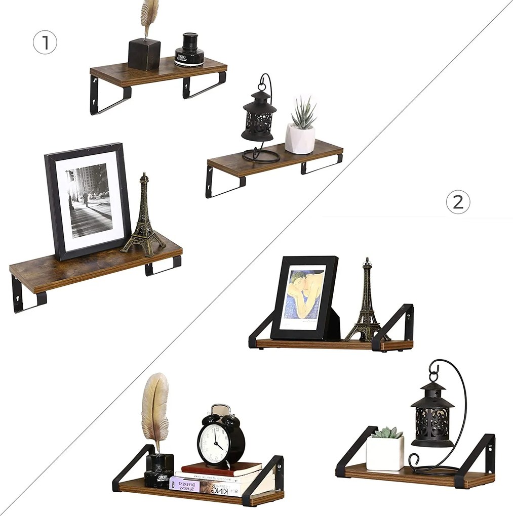 Súprava nástenných políc, 3 ks, rustikálne hnedé