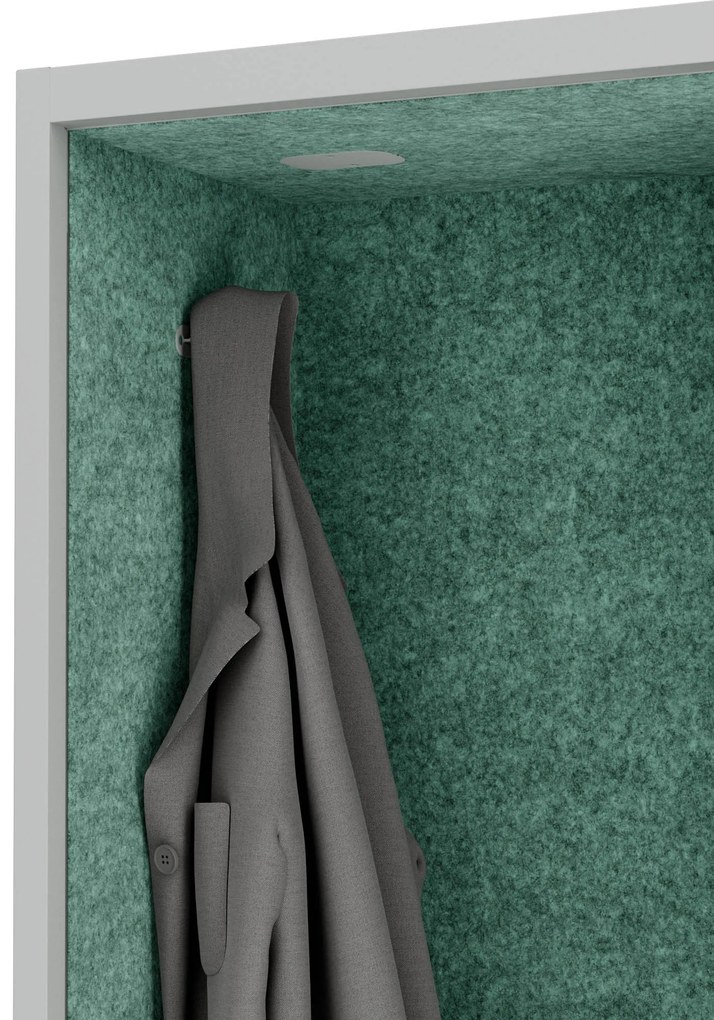 Kancelárska akustická kabína so sedadlom a portom USB-C, telo v sivý farbe / sedadlo v zelenej farbe, 1150 mm: SALLY MentalBox