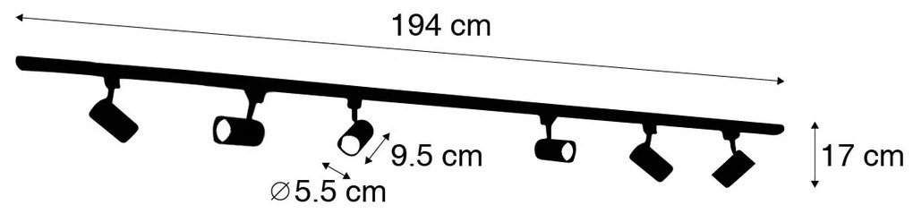 Moderný koľajnicový systém s 6 čiernymi bodovými svetlami 1-fázový 200 cm - Iconic Jeana