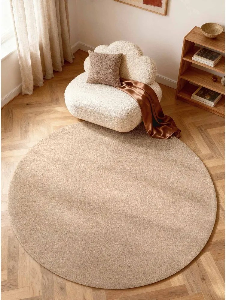 Ručne tkaný vlnený okrúhly koberec v prírodnej farbe ø 160 cm Puristic Knots – Elle Decoration