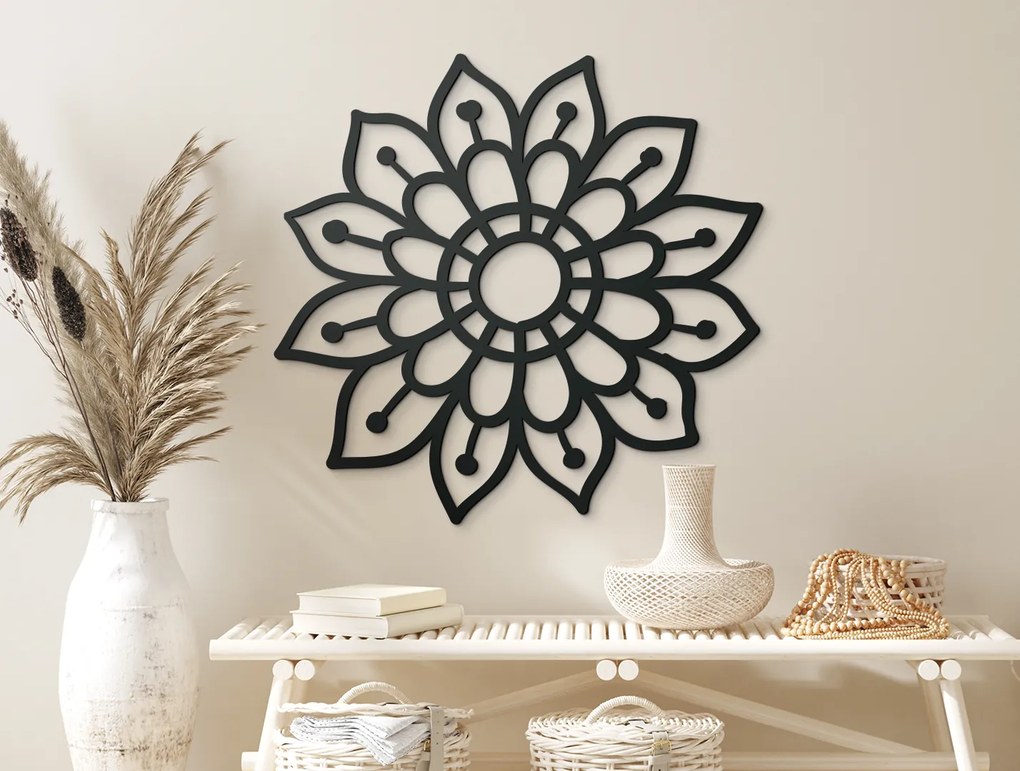 drevko Drevená mandala na stenu Kvet Rozmer obrazu: 44,5 x 44,5 cm, Farba dekorácie: Čierna
