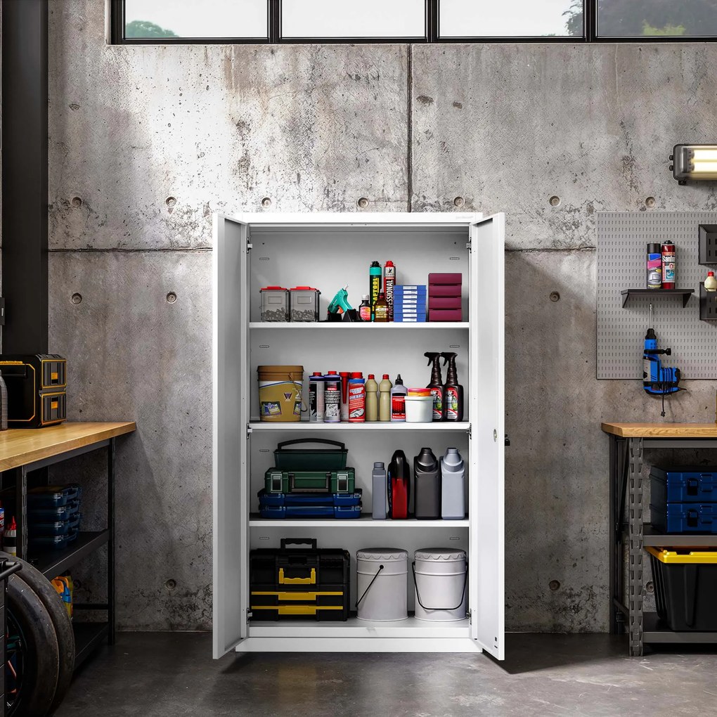 Kovová modulárna multifunkčná skriňa na podstavci biela MEGAN 1600 x 900 x 400 mm