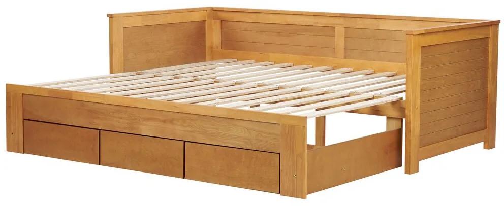Drevená rozkladacia posteľ s úložným priestorom 90/180x200 cm svetlé drevo CAHORS Beliani
