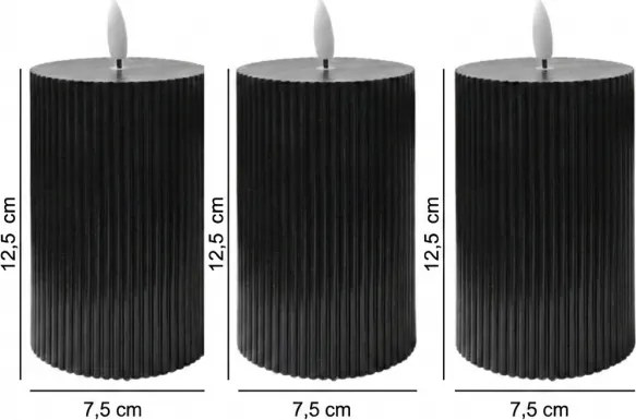 SADA 3x LED sviečky BRILLO LED/2xAA 12,5 cm čierna + diaľkové ovládanie