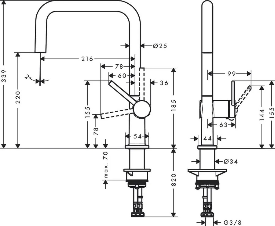 Hansgrohe Talis M54, kuchynská páková batéria U 220, 1jet, matná čierna, HAN-72806670