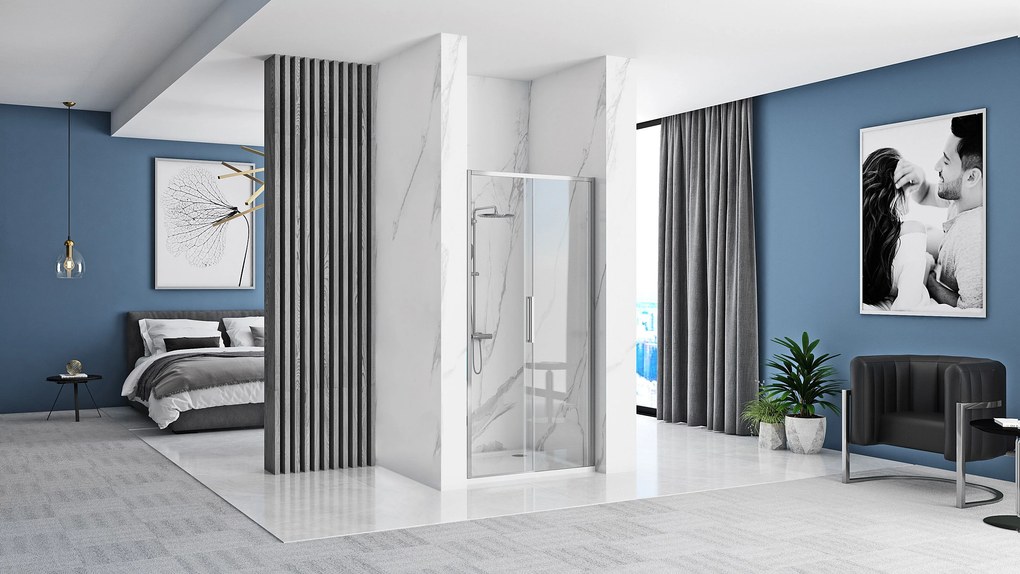 Jednokrídlové posuvné sprchové dvere REA RAPID SLIDE 150 cm pre inštaláciu do niky, chróm/transparent - bez vaničky