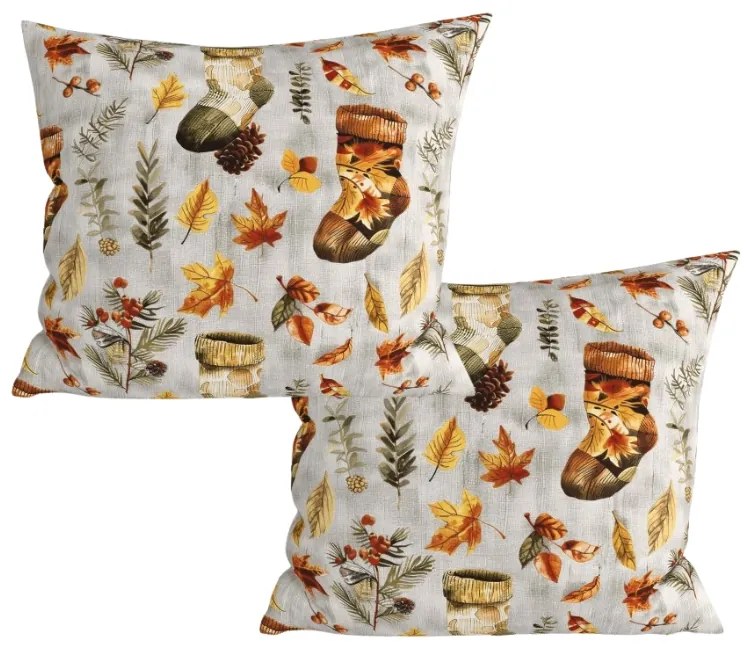 Súprava 2 ks dekoračných obliečok na vankúš AUTUMN SOCKS 45x45 cm, farebná