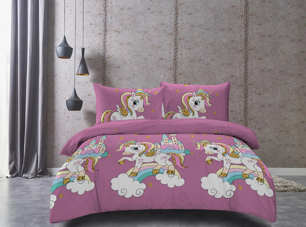 Detské obliečky JEDNOROŽEC fialové Rozmer obliečky: 2 ks 70 x 90 cm | 200 x 220 cm