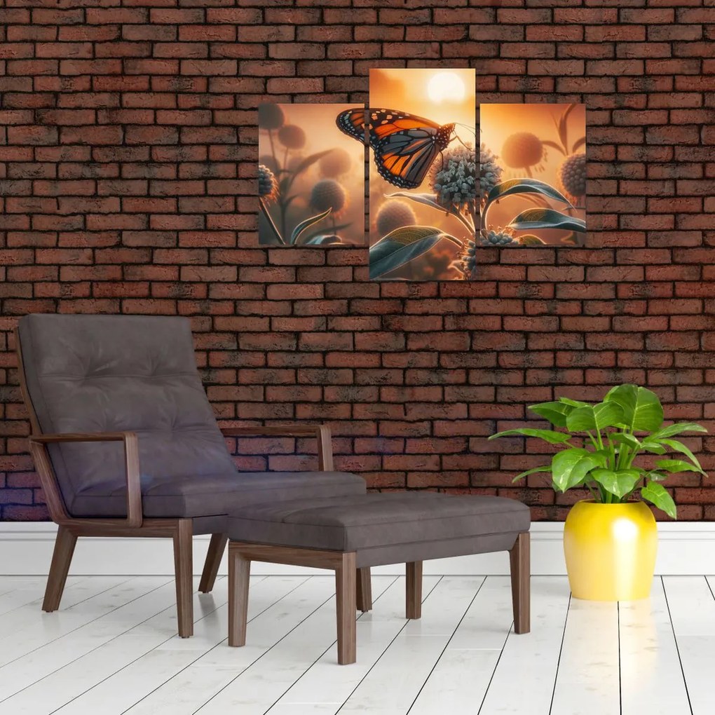 Obraz – Motýľ v zapadajúcom slnku (90x60 cm)