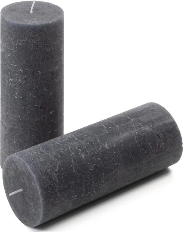 Antracit parafínová sviečka rustikálna 20 cm,90 h, sada 4 ks