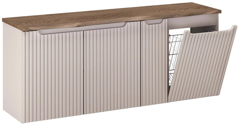 Závesná skrinka pod umývadlo Nova Cashmere s doskou a košom na bielizeň 140 cm kašmírová/dub casella