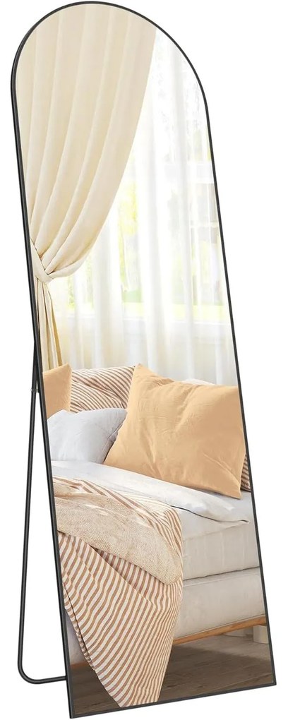 Zrkadlo v plnej dĺžke, zaoblené stojace zrkadlo, 160 x 50 cm, čierny rám