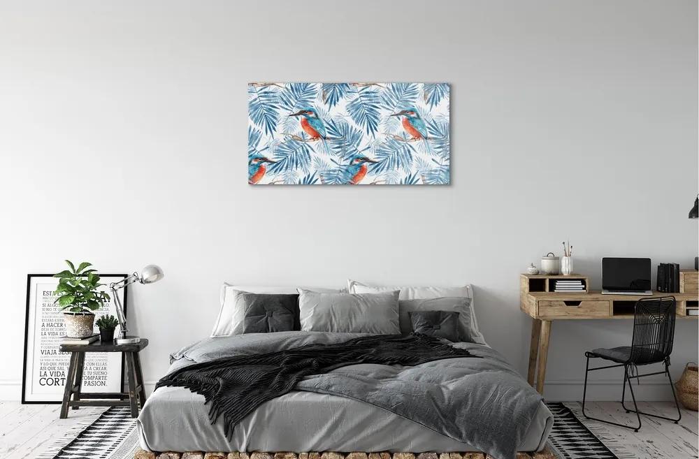 Sklenený obraz Maľované vták na vetve 100x50 cm