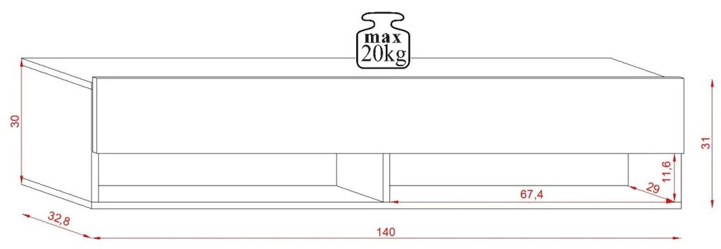 Závesný TV stolík Derby 140 cm čierny mat/čierny lesk