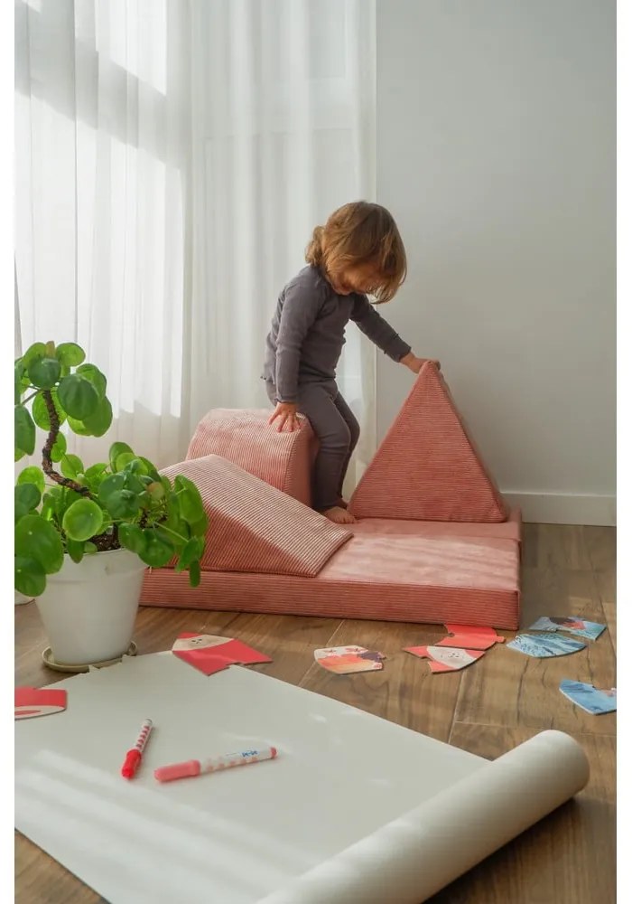 Svetloružový menčestrový detský puf Montessori - Little Nice Things
