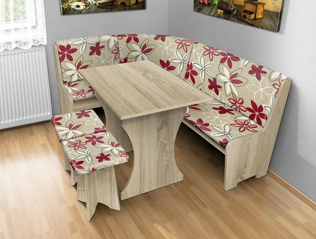 Nabytekmorava Jedálenská rohová lavica sa štokrlemi a stolom farba lamina: agát (akát), čalúnenie vo farbe: Alova hnedá