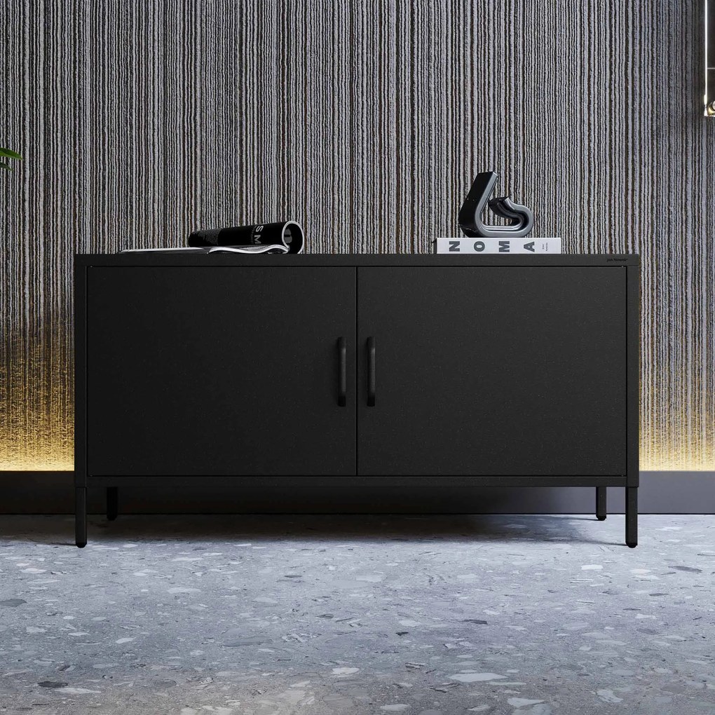 TV skrinka kovová na nožičkách čierna, 1150x595x400 mm: ROSA Modern