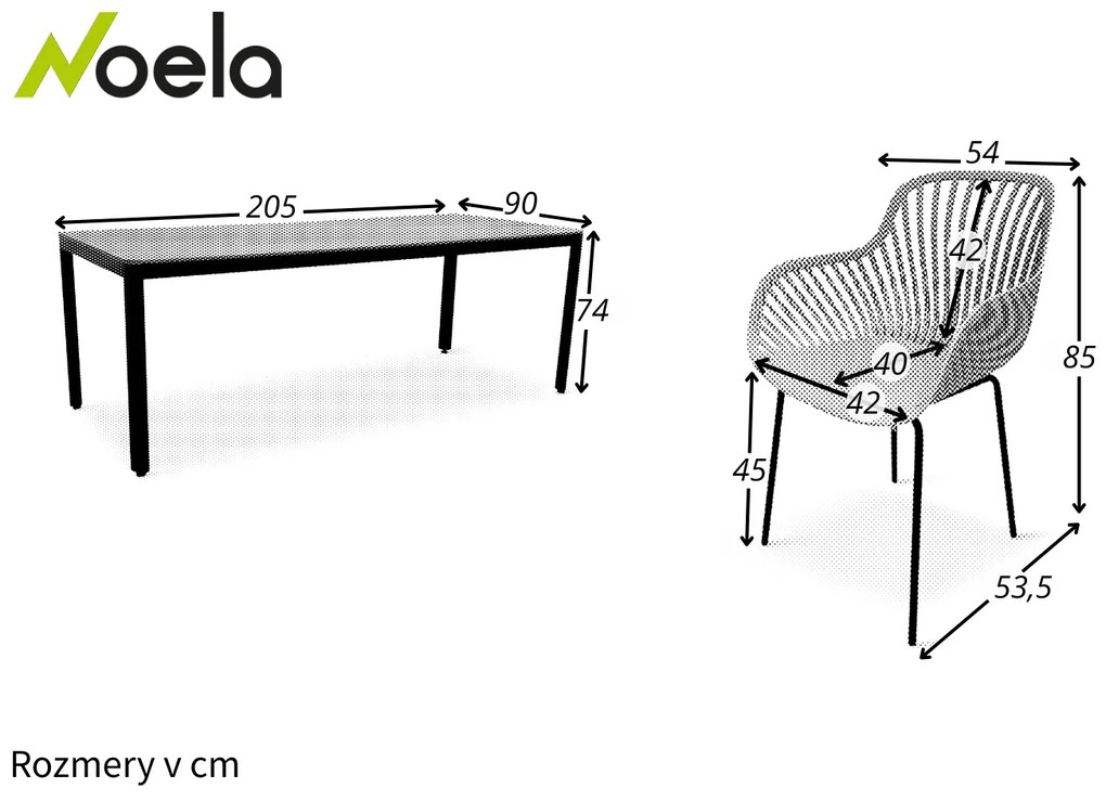 Noela Záhradný jedálenský set Milano + 8x kreslo GABY sivá