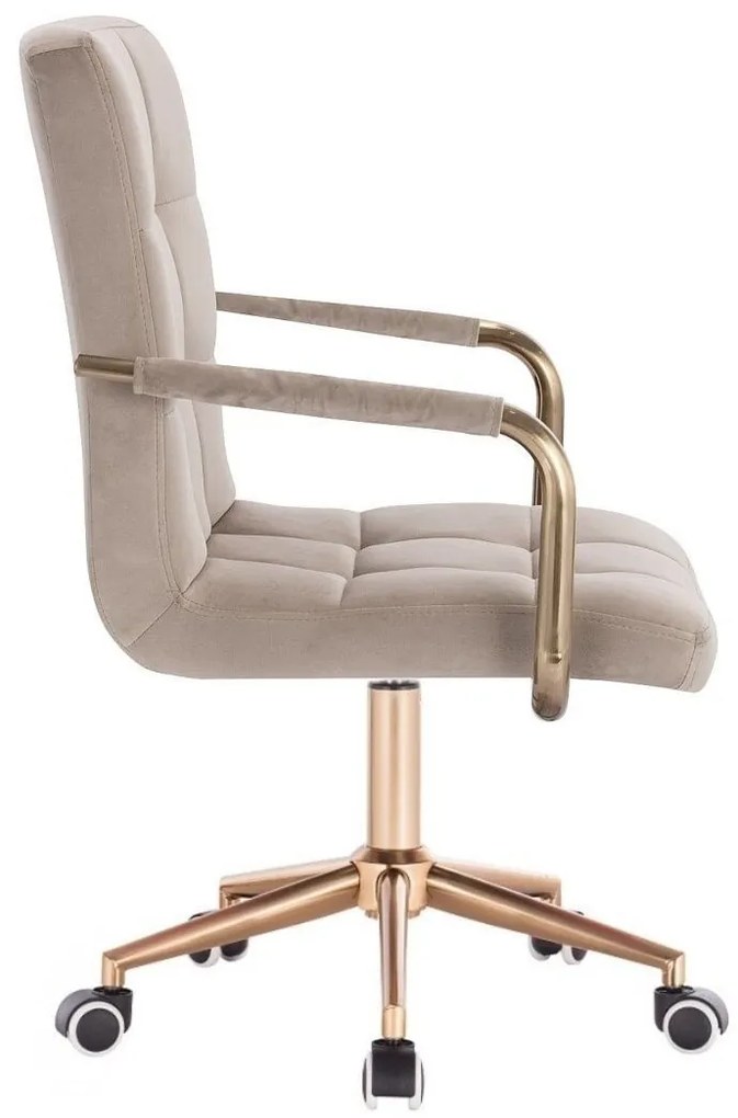 LuxuryForm DESIGN Stolička VERONA GOLD VELUR na zlatej podstave s kolieskami - latte