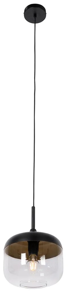 Dizajnové závesné svietidlo čierne so zlatom a dymovým sklom - Kyan