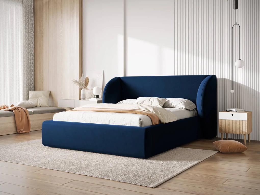 Čalúnená posteľ milany s úložným priestorom 140 x 200 cm zamat modrá MUZZA