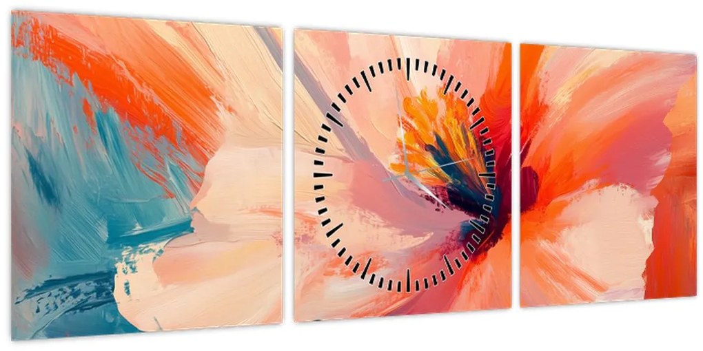 Obraz - Maľovaný kvet (s hodinami) (90x30 cm)